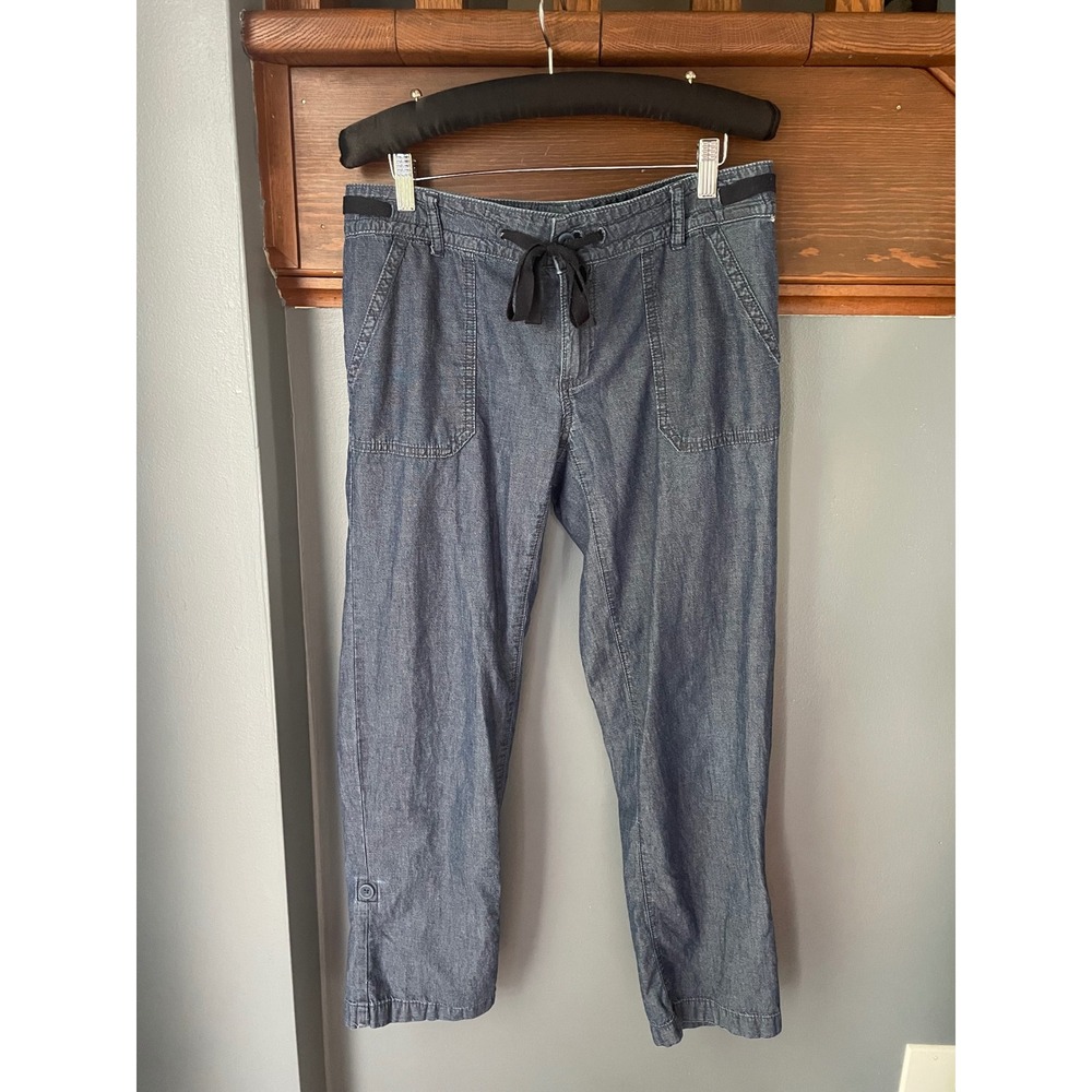 Tommy Hilfiger Womens Blue Cotton Chambray Cropped Roll Tab Pants Size 6‎